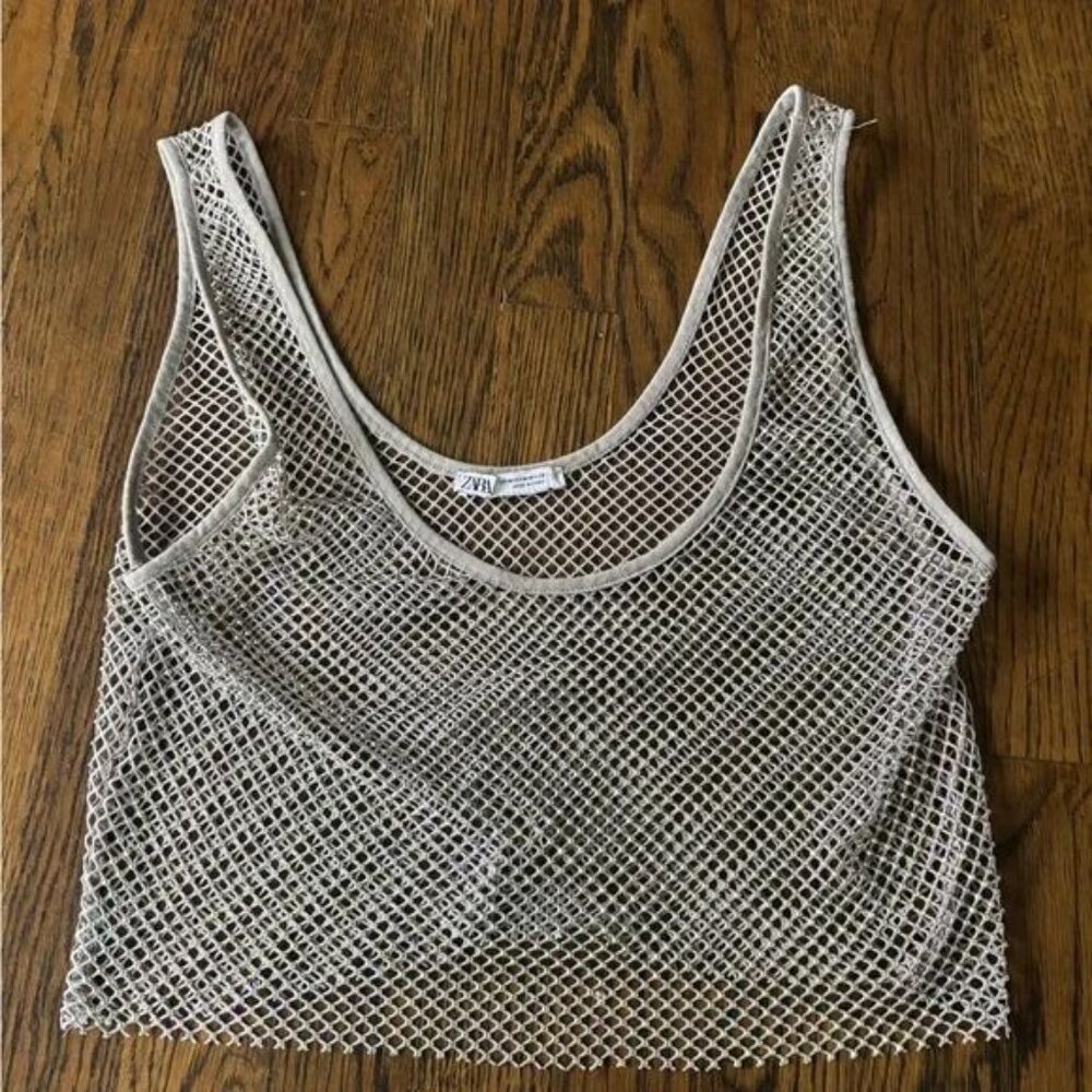 Silver Grey Sparkly Mesh Crop Top